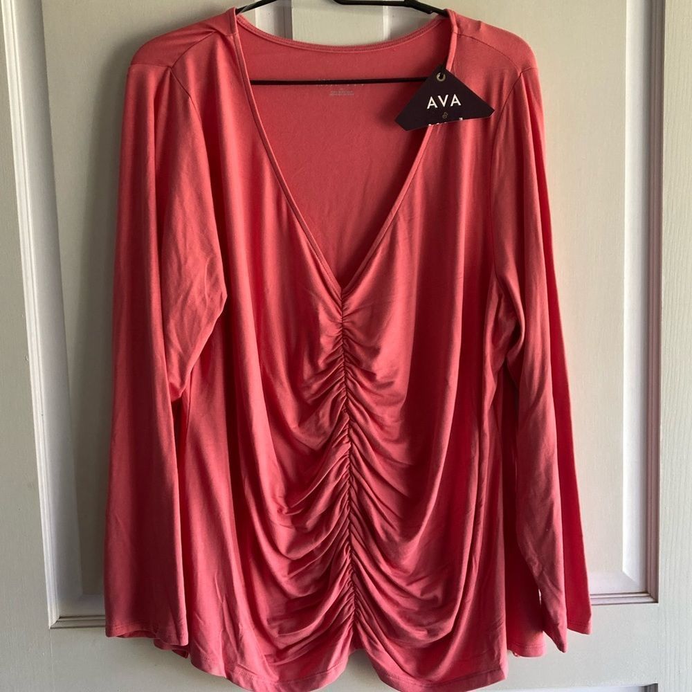 Ava and Viv Coral Long Sleeve Gathered Front Top Size 2X New With Tags - Picture 4 of 10